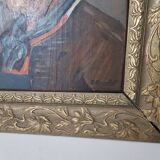 Oil painting on panel, The Mustachioed Man in a Hat, Signed E. Marchal