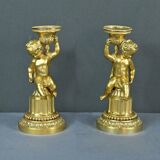 Pair of Gilt Bronze Candlesticks, Louis XVI Style – Mid 19th Century