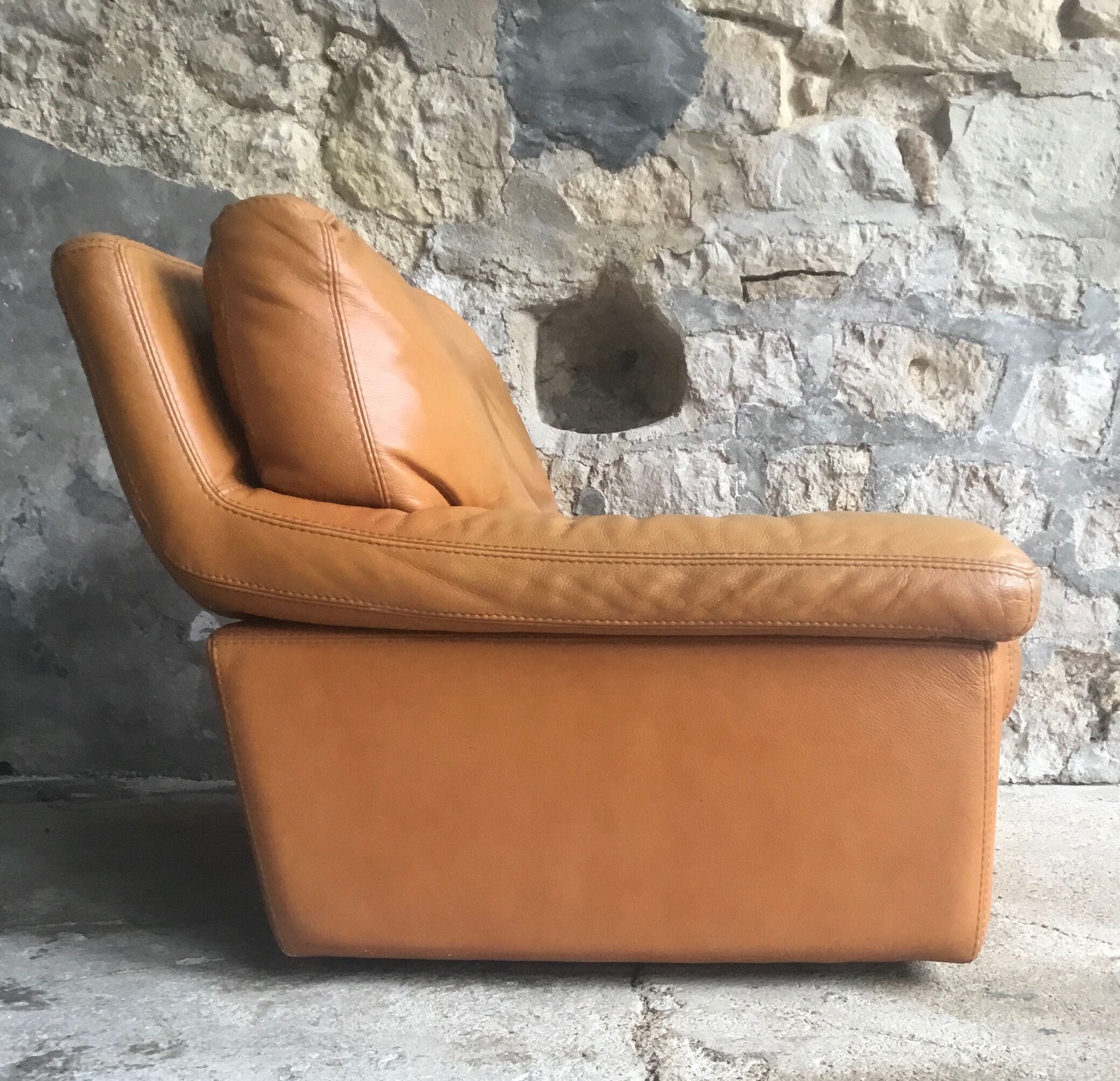 Roche Bobois leather armchair - cognac - 1990