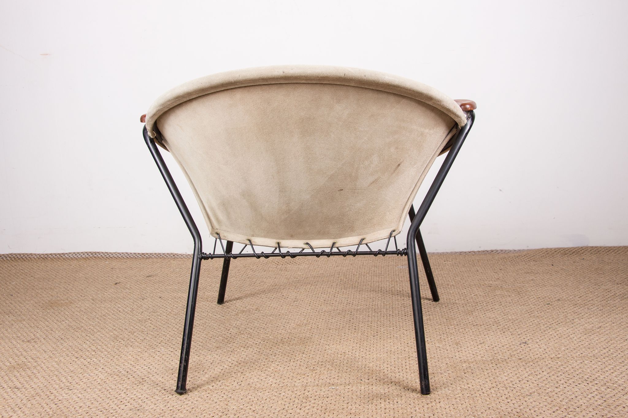 Danish armchair in Leather, Steel and Teak, Balloon model by Hans Olsen 1960.