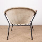 Danish armchair in Leather, Steel and Teak, Balloon model by Hans Olsen 1960.