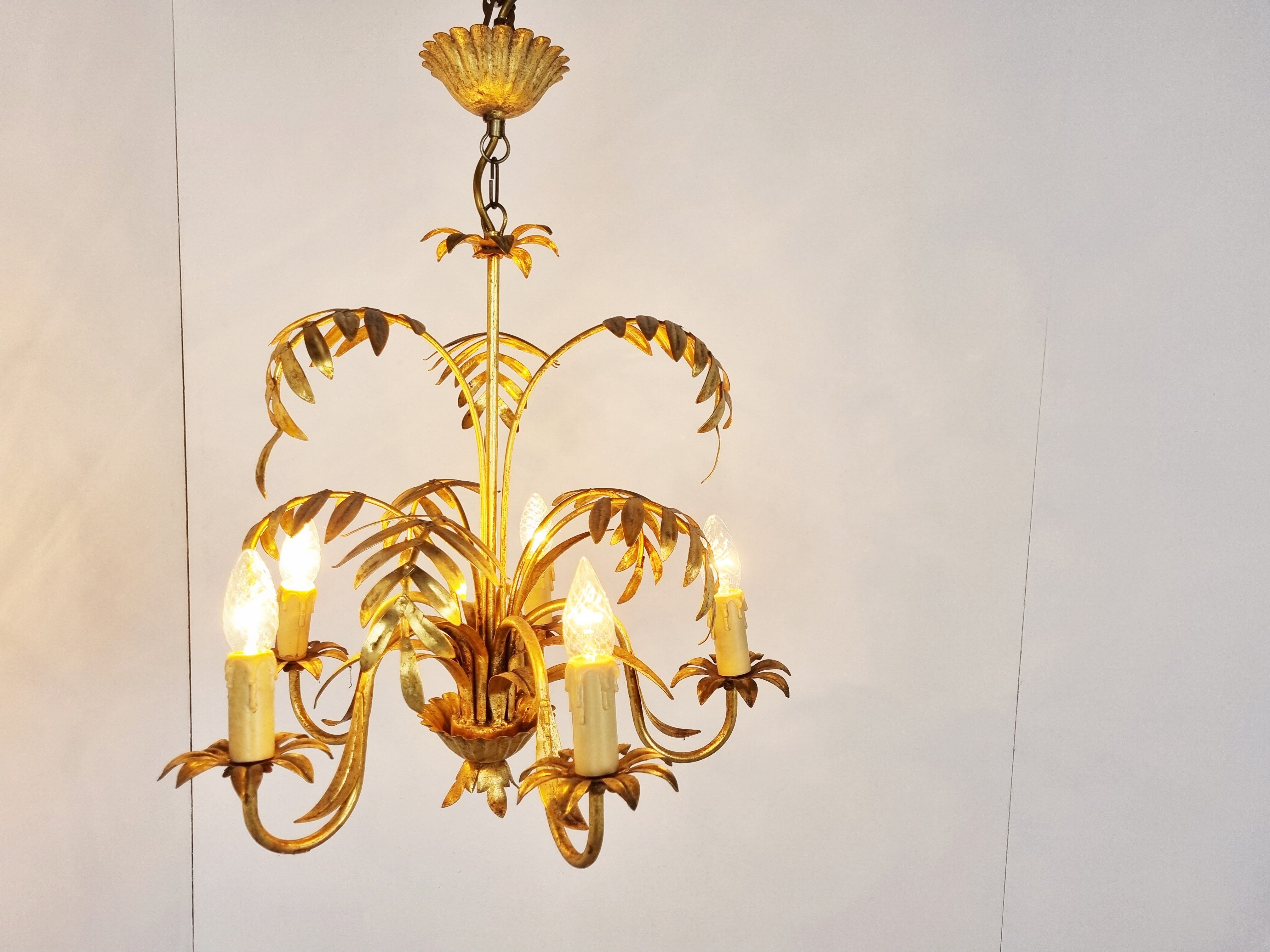 Vintage gilt metal palm chandelier, 1960s