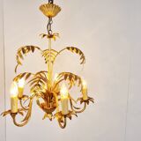 Vintage gilt metal palm chandelier, 1960s