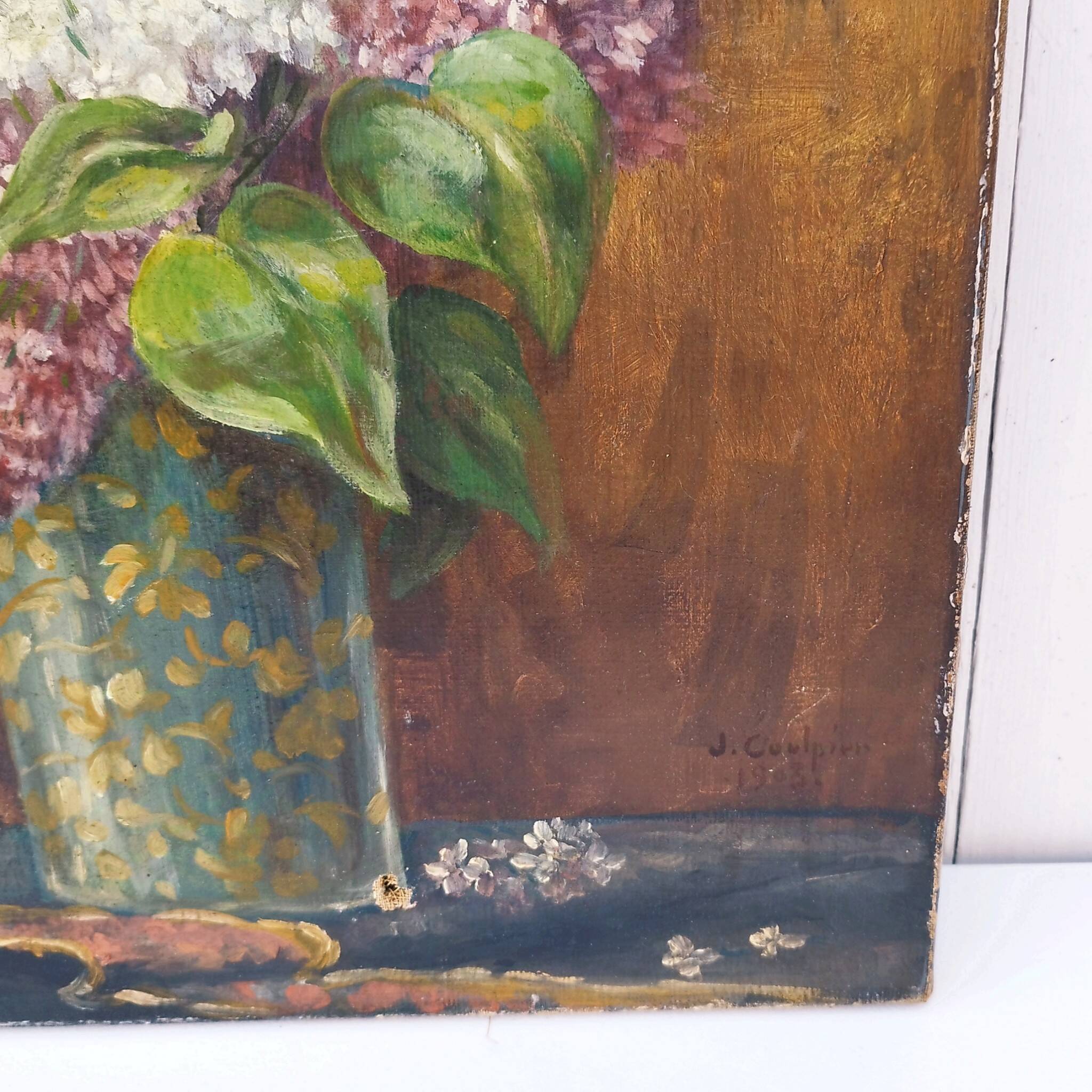 Oil painting on canvas bouquet of lilacs 1903 Vintage