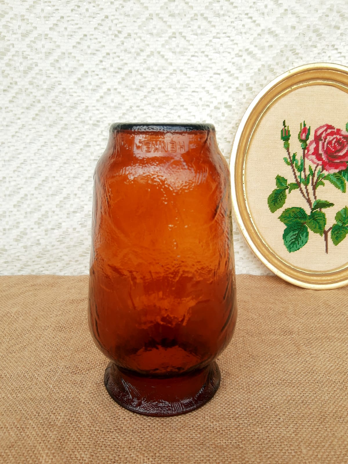 Henkel advertising vase in amber glass years 70 vintage