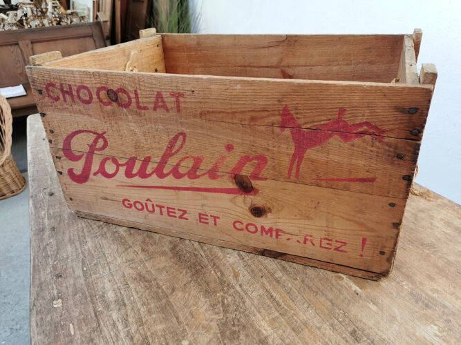 Caisse vintage en bois Chocolat Poulain 1950