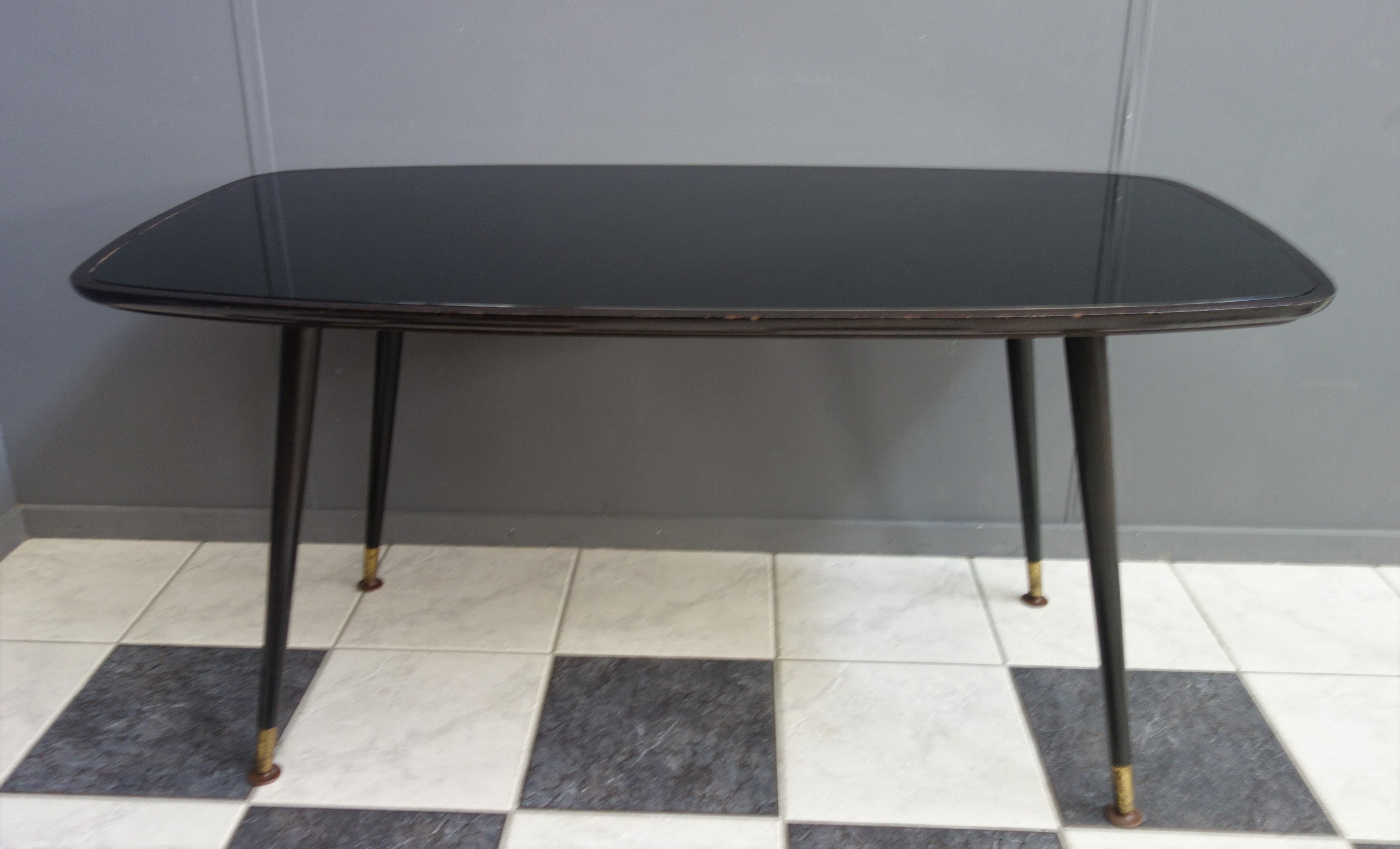 Black coffee table with Black glass plate 1960s