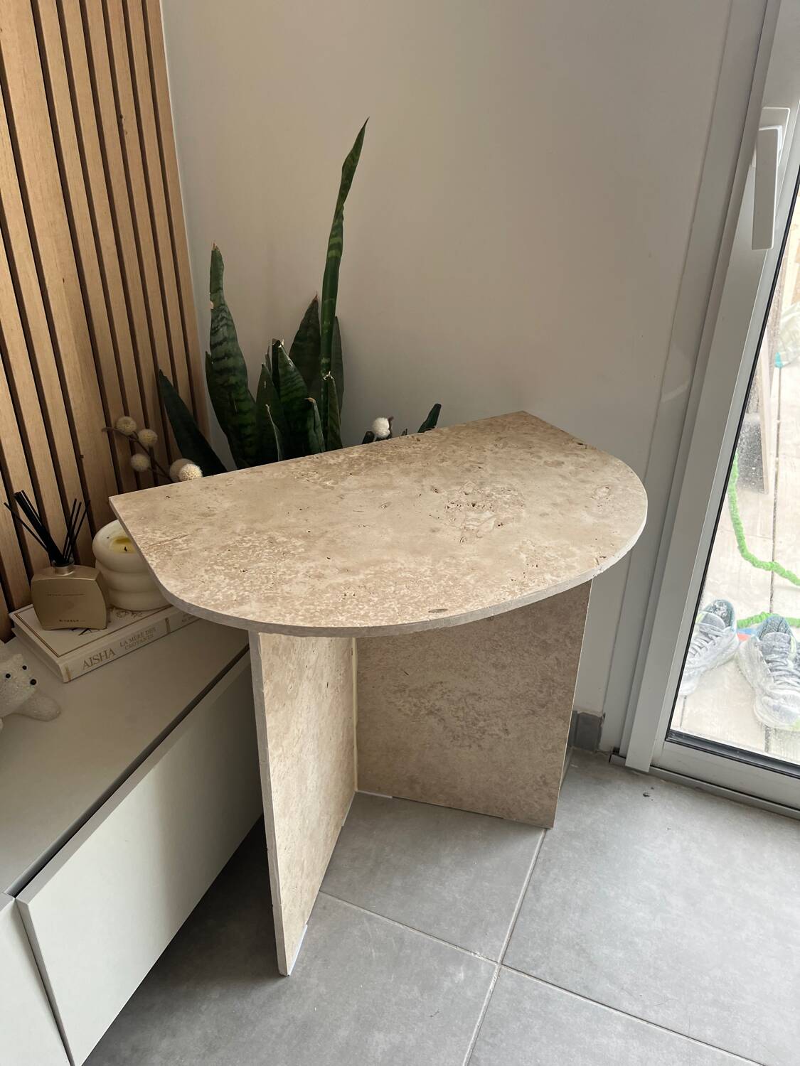 Travertine bedside table