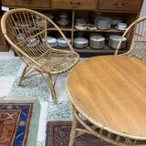 Old round rattan coffee table