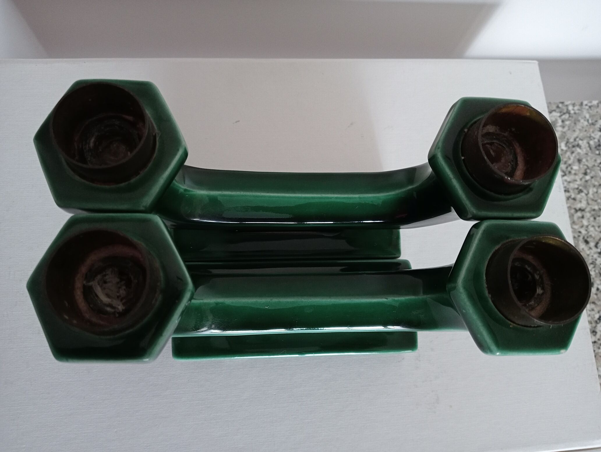 Pair of art-deco ceramic candle holders