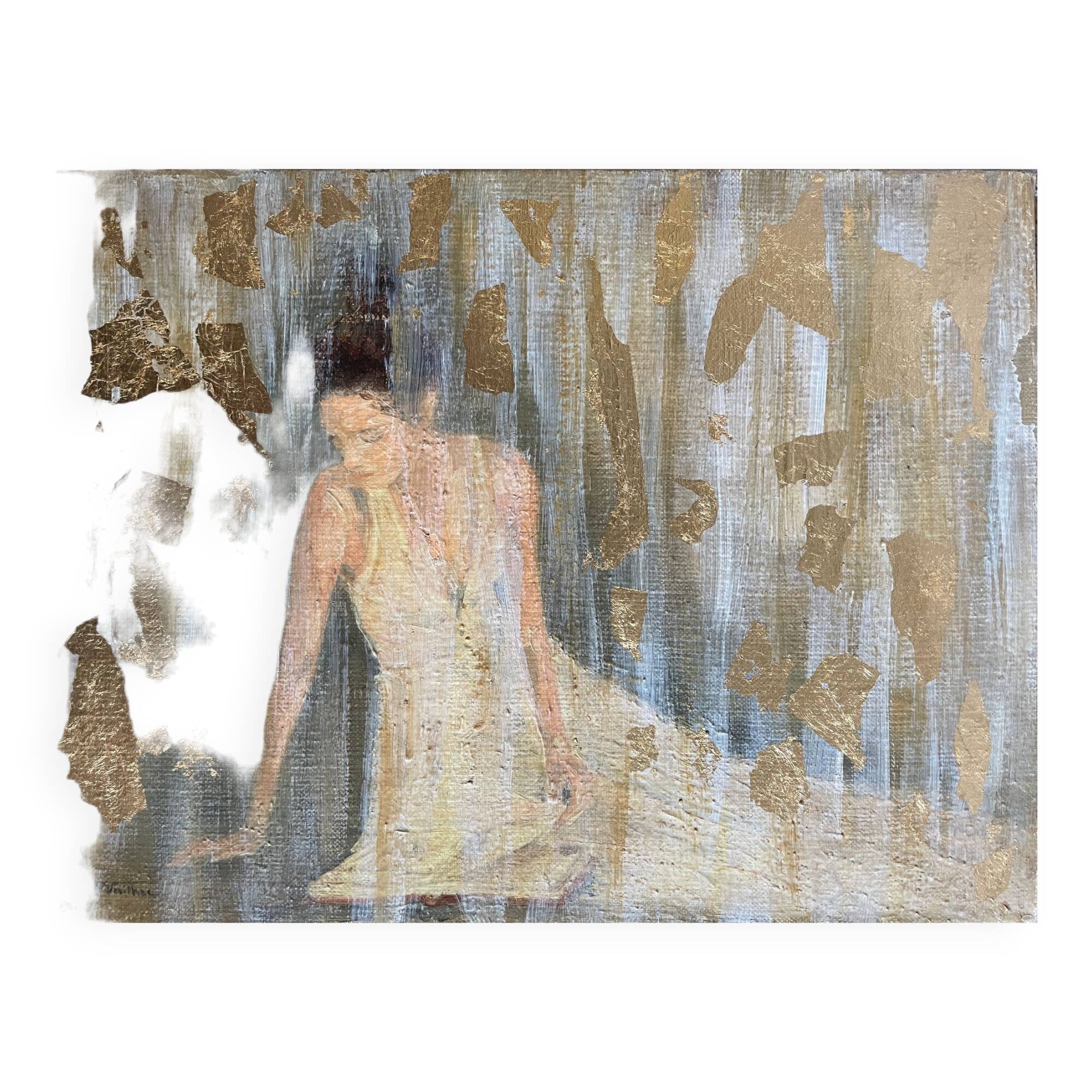 Painting signed oil on canvas with gold leaf finish “The Bride”