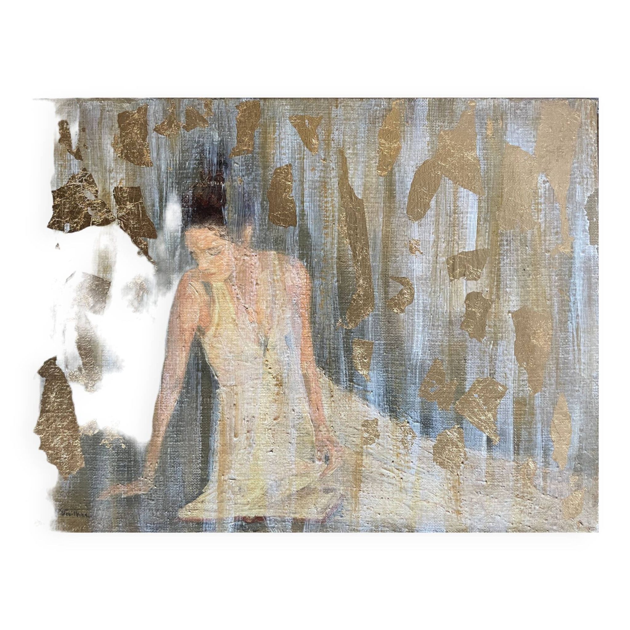 Painting signed oil on canvas with gold leaf finish “The Bride”