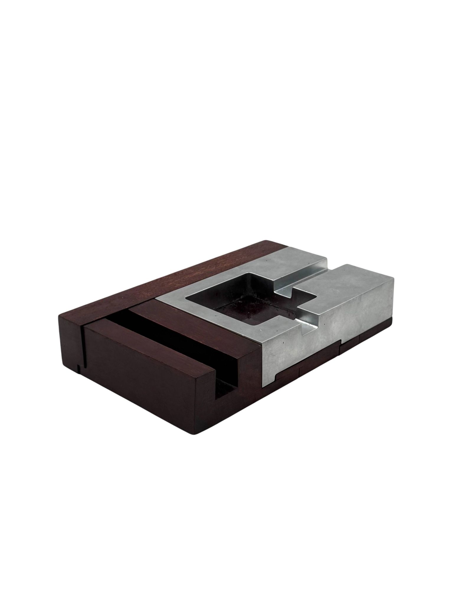 Mid-century modern mahogany ashtray, Alfred Dunhill Italy 1970s