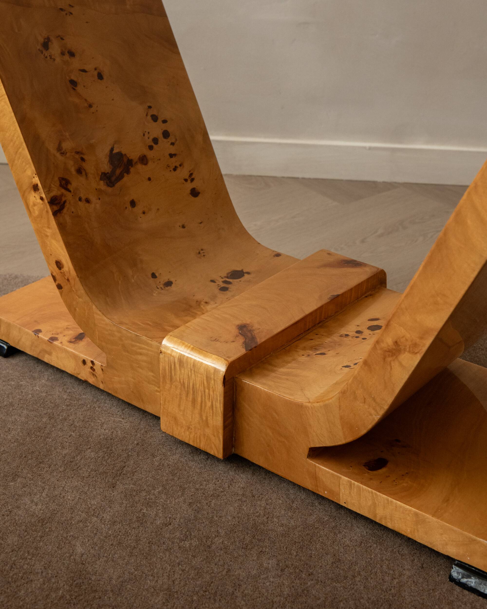 Art Deco Revival Burl Console Table, 1980s-1990s
