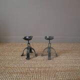 Pair of wrought iron candlesticks candelabra candlesticks handcrafted brutalist folk art