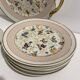 Dessert service, cake service, flowers and gilding, 6 plates and a vintage pie dish.