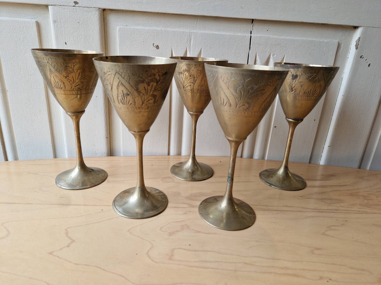 Lot 5 Calisse Verre En Laiton