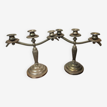 Pair of art deco style candle holders in silver metal