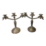 Paire de bougeoirs style art deco en metal argente