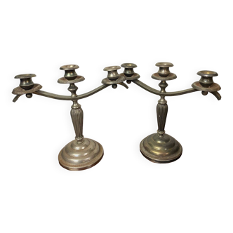 Pair of art deco style candle holders in silver metal