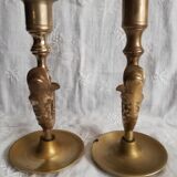 Duo brass fish candlesticks