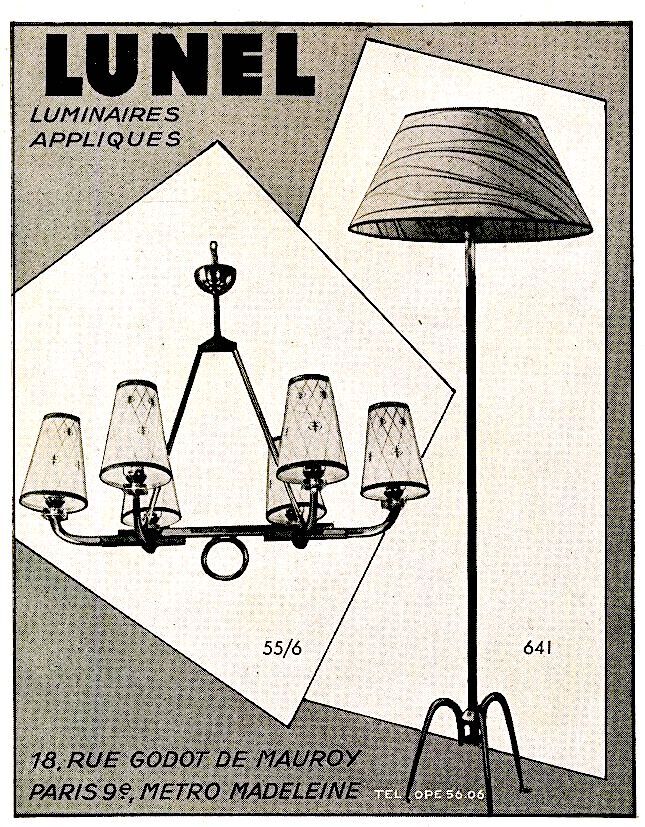 Maison Lunel certified bronze chandelier, six conical opalines, mid-century France