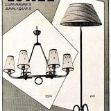 Maison Lunel certified bronze chandelier, six conical opalines, mid-century France