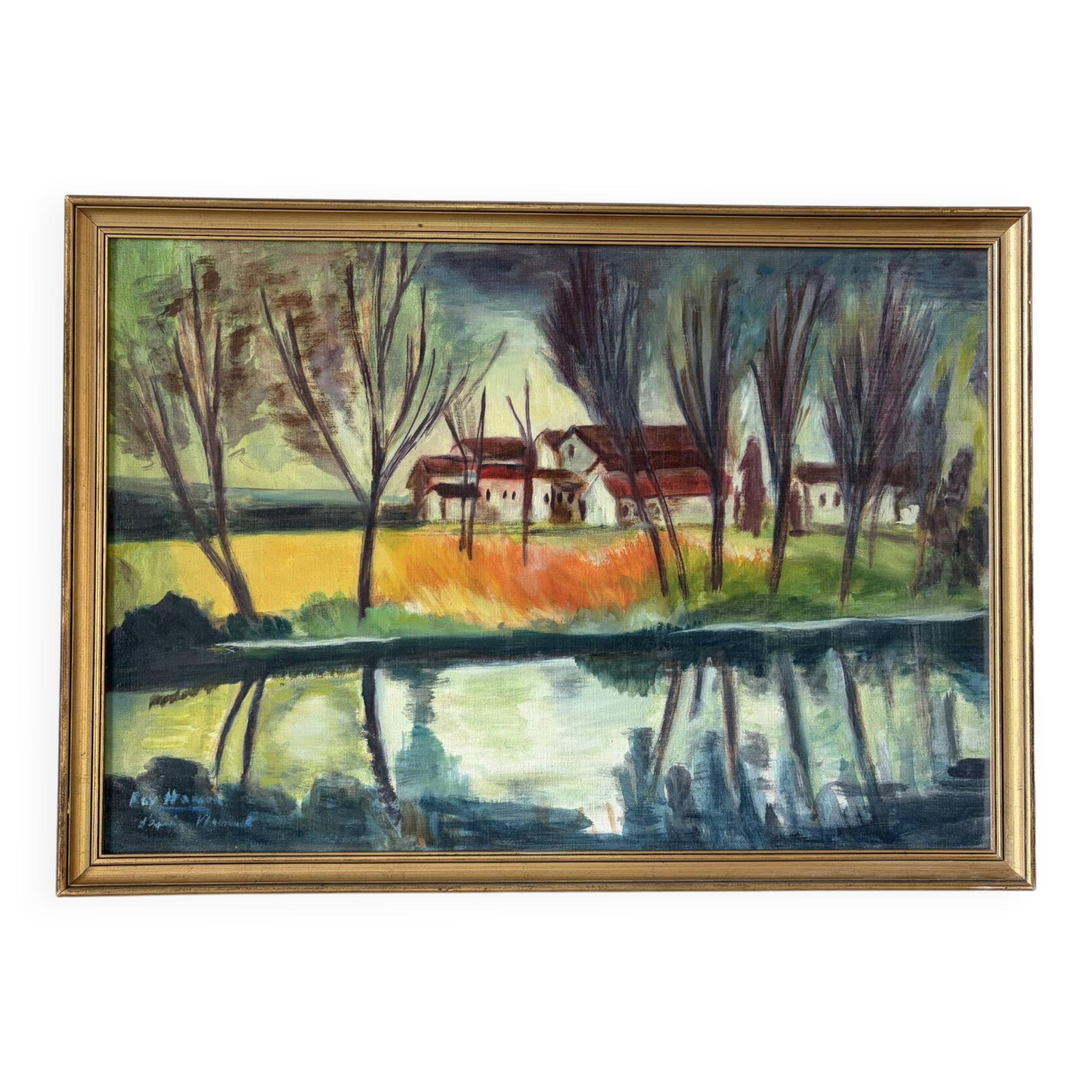 House by the water, oil on canvas signed