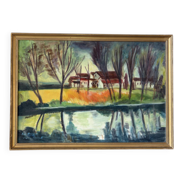 House by the water, oil on canvas signed