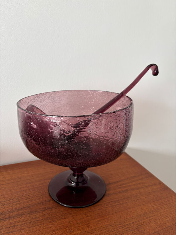 Service à punch vintage  – Verre bullé artisanal, coupe ou louche