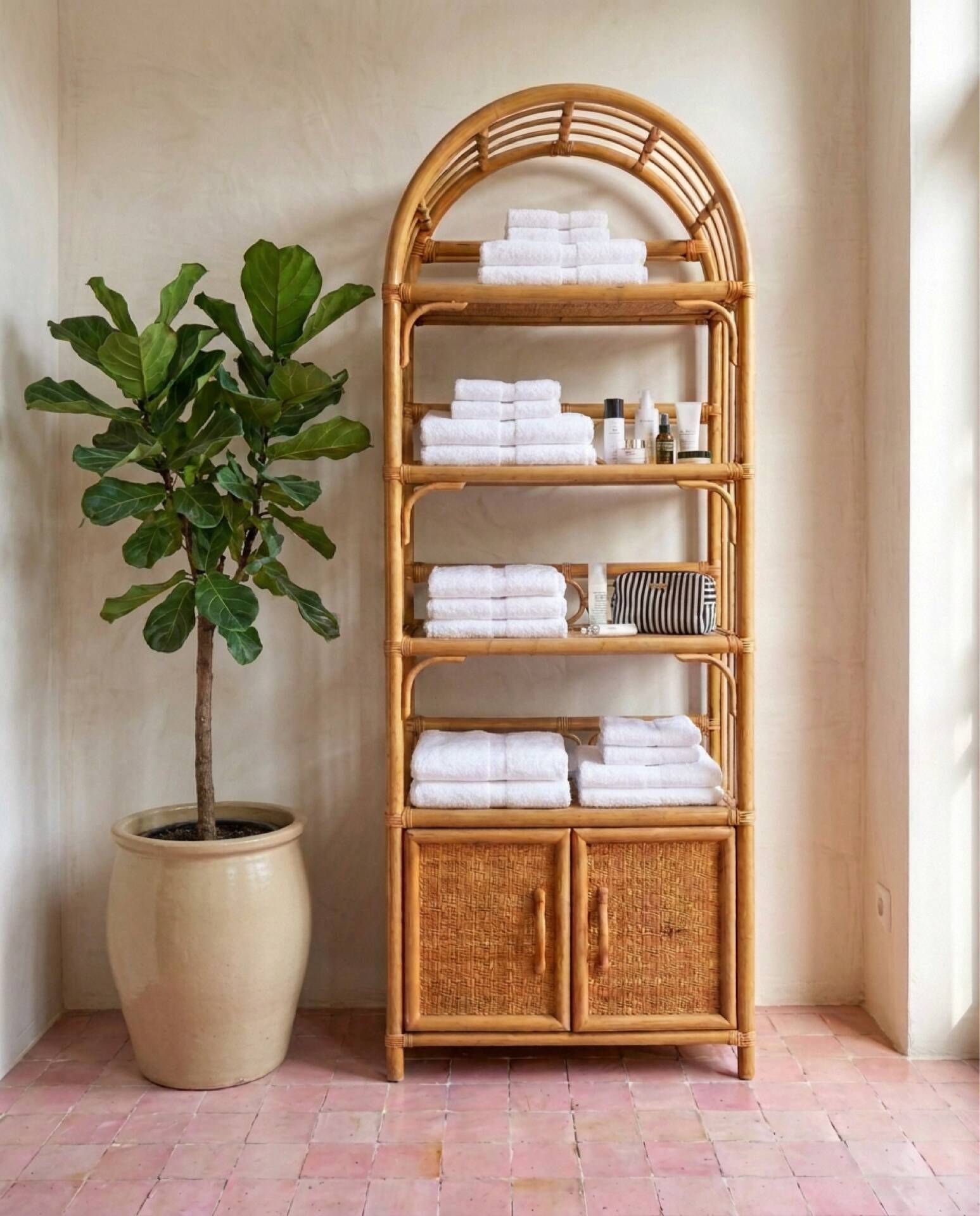 Large vintage rattan shelf
