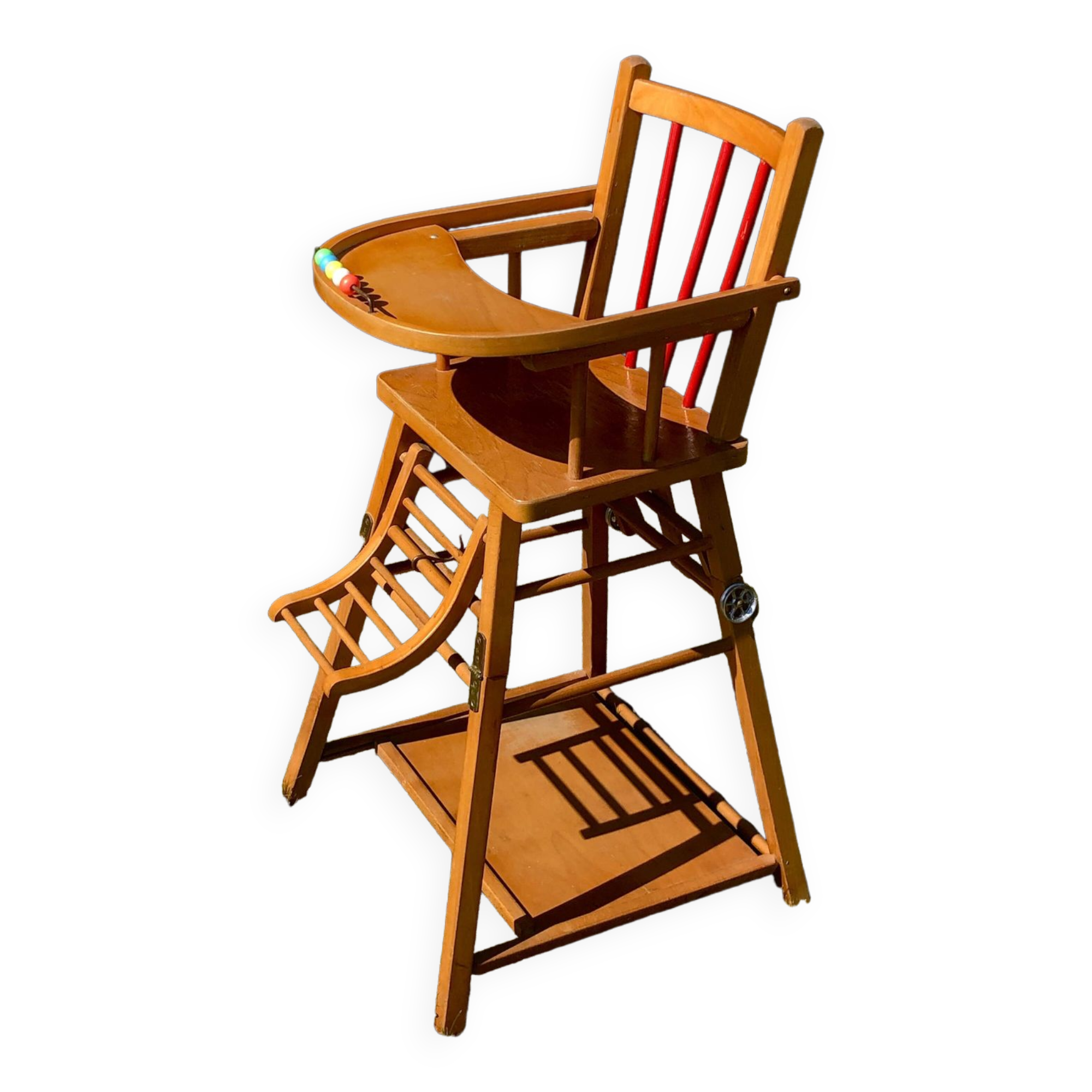 Vintage wooden children's high chair, convertible table