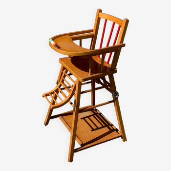 Vintage wooden children's high chair, convertible table