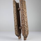Hand-carved Wooden Double Door Handle with Wheat Spike Design, 1900s