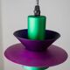 Vintage aluminum ceiling lamp in purple and green, Memphis/postmodern zigzag striped cable, bold pop-art pendant