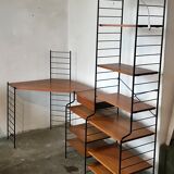 Modular vintage string wall shelf system with 1960-1980's desk