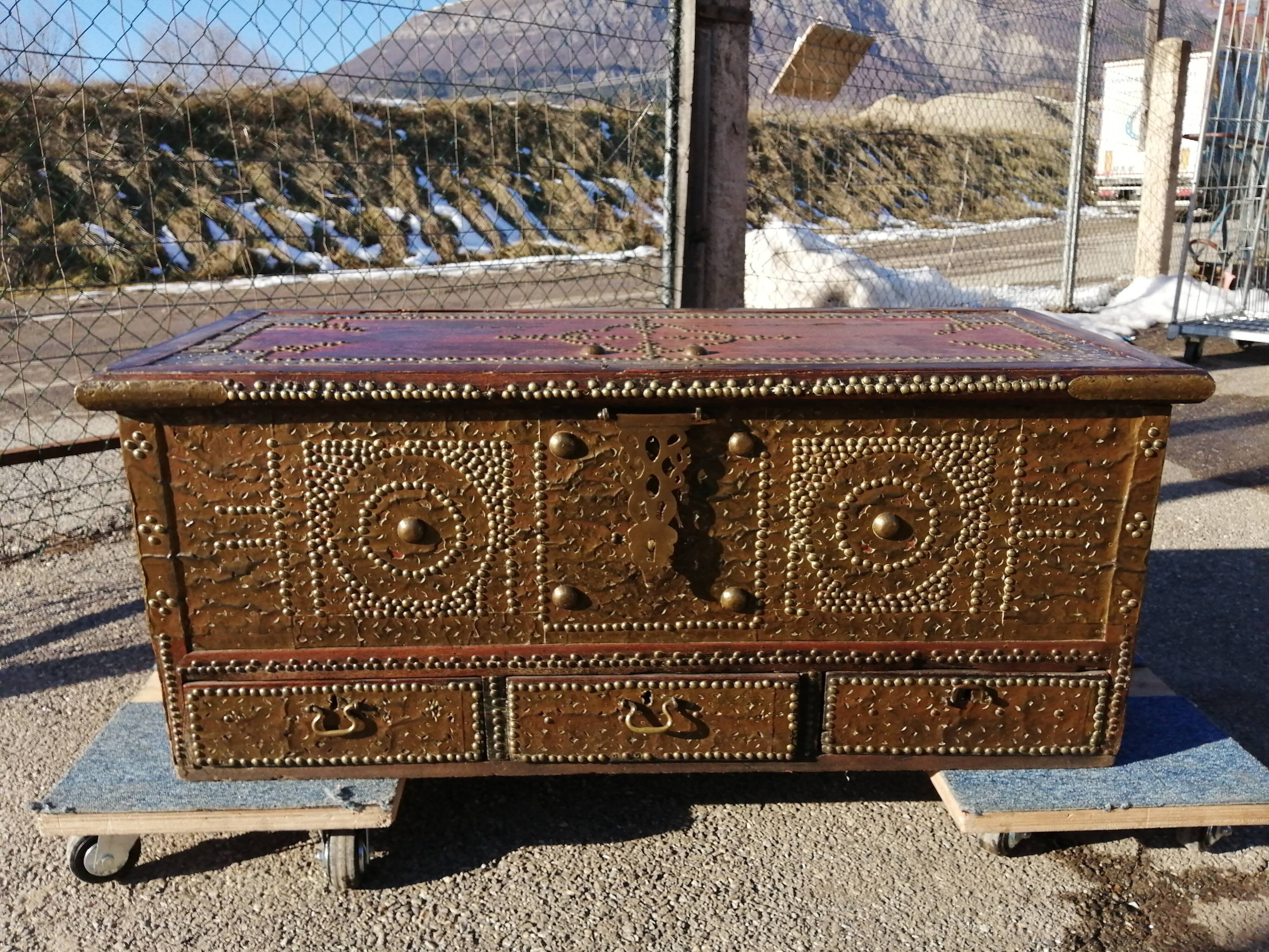 Oriental wedding chest in solid wood