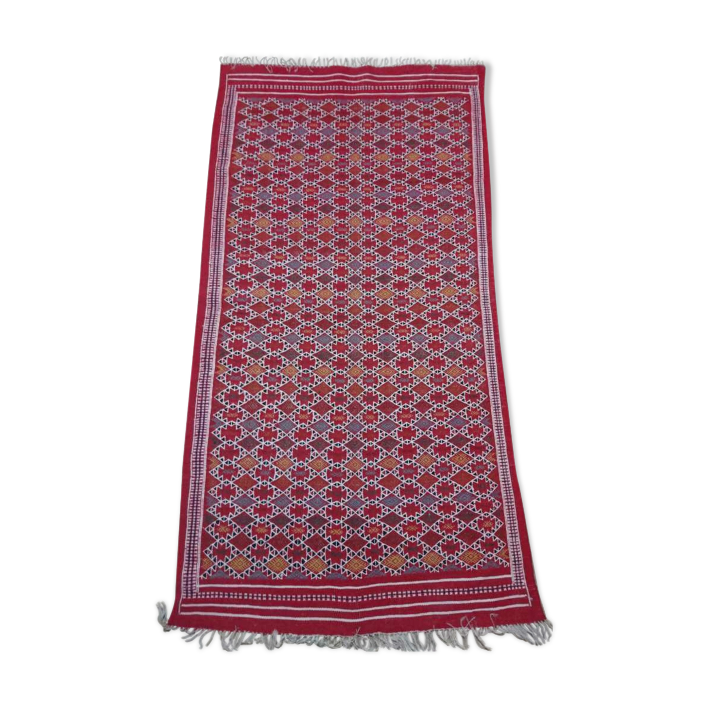 Red Berber carpet Handmade wool 105x205cm