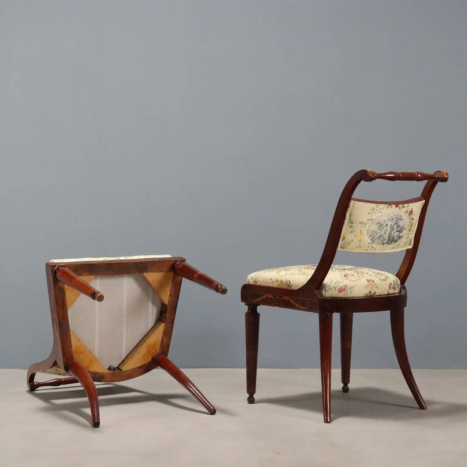 Chaises victoriennes anciennes en acajou et tissu, Royaume-Uni, XIXe siècle