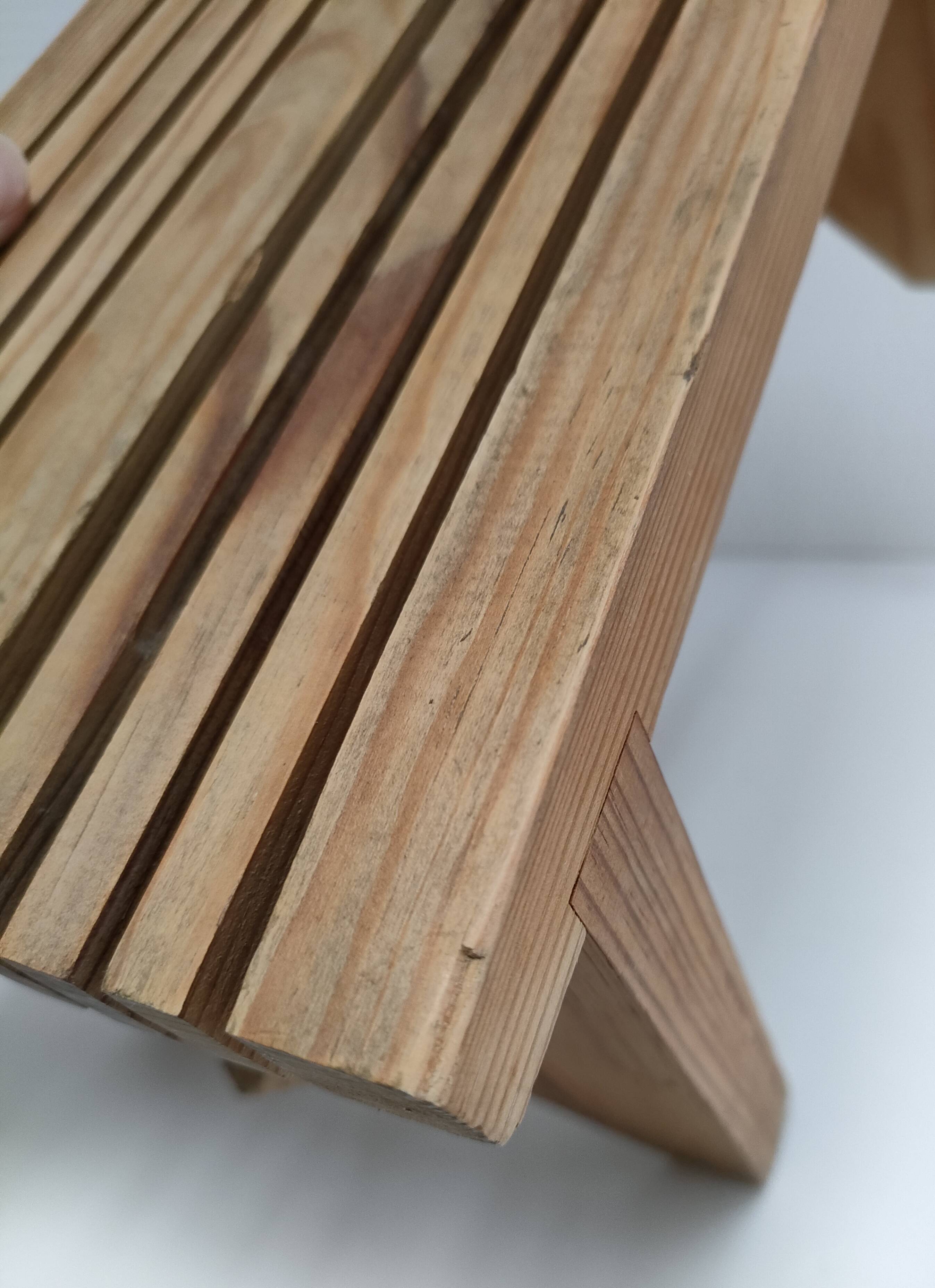 Vintage solid pine slatted low stool