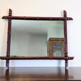 Vintage mirror with a bamboo effect in burgundy, chic exotic style - 79 x 64 cm