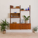 Scandinavian teak wall unit with sideboard and bar cabinet