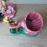 Pot, vase, small doe fawn planter pulling a vintage ceramic cart