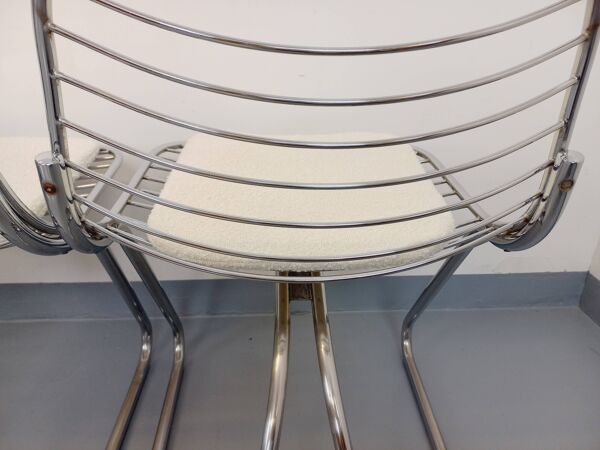 Suite de 4 chaises italiennes vintage style Gastone Rinaldi en métal chromé