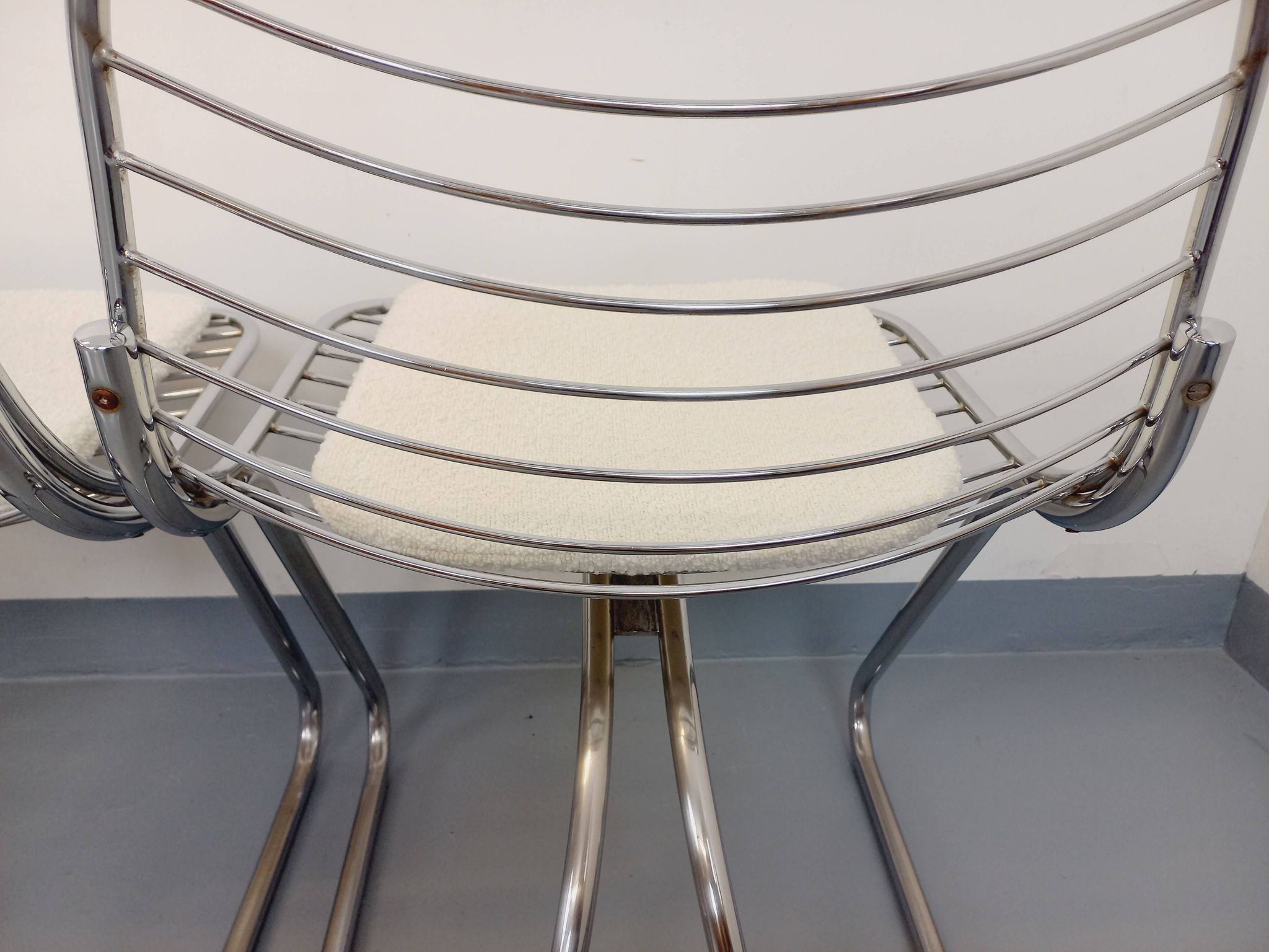 Set of 4 vintage Italian Gastone Rinaldi style chairs in chrome metal