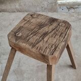 Antique stool rustic side table oak wood