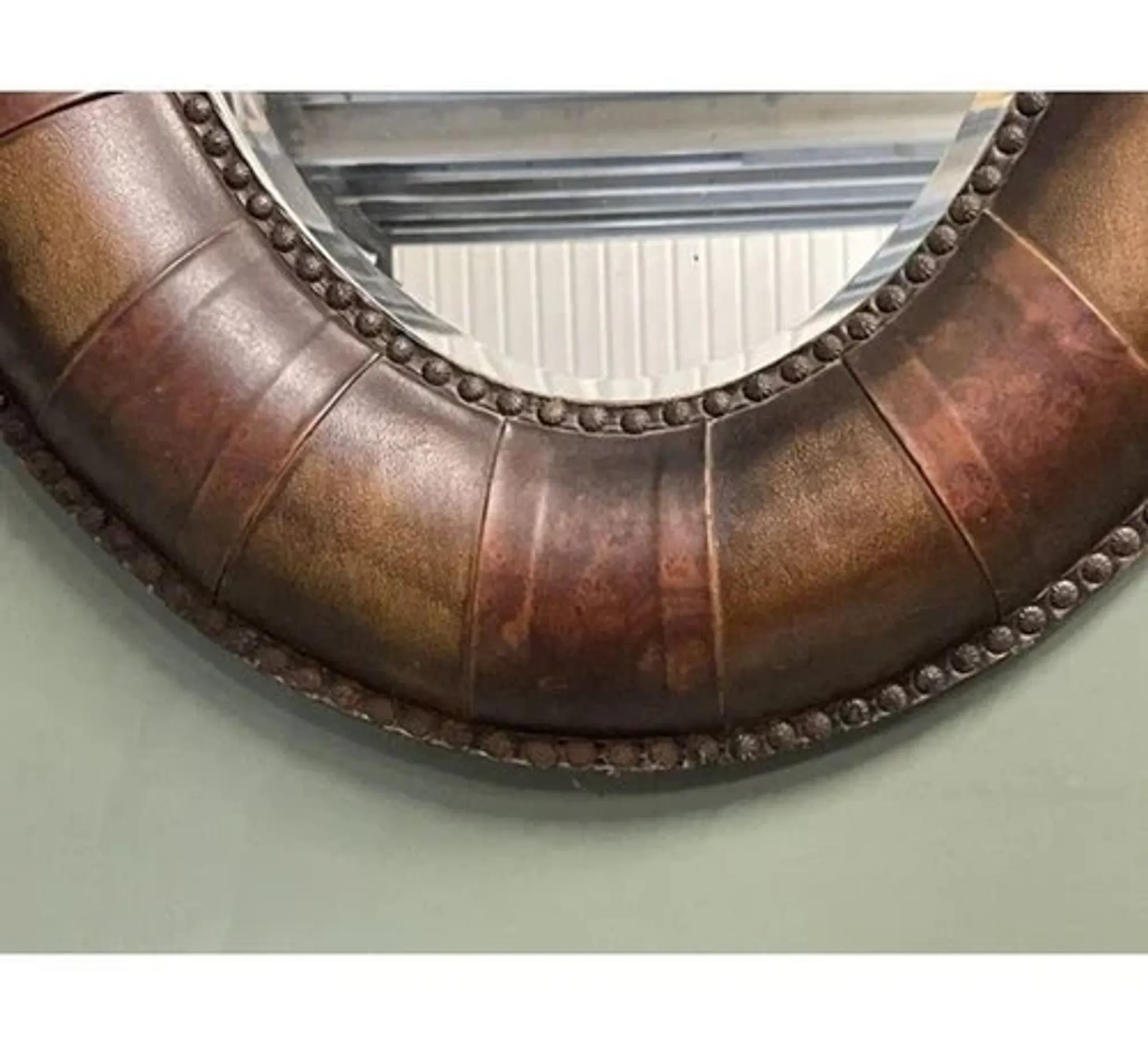 Brown Studded Oval Leather Wall Mirror