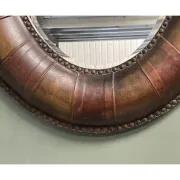 Brown Studded Oval Leather Wall Mirror