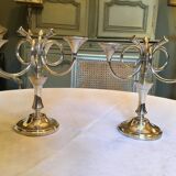 Ercuis House. Pair of three-light candelabra in silver-plated metal