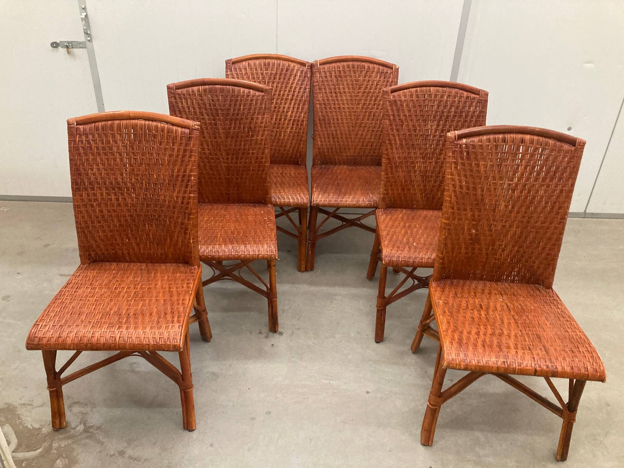 Vintage tropical boho rattan dining chairs